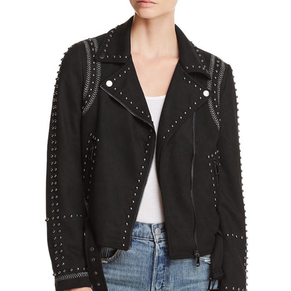 AQUA -Studded Faux Suede Moto Jacket - Bloomingdale’s exclusive
